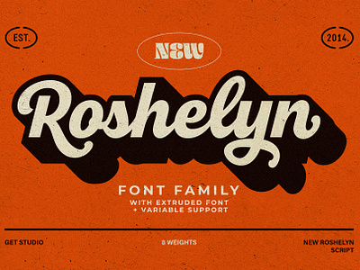 New Roshelyn Font Family casual clean elegant extrude family familyfont font free freebie freefont graphic design handlettering logo retro typeface typography variable variablefont vintage weight