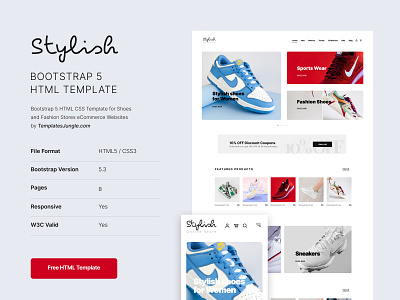 Stylish Shoe Store HTML Template bootstrap ecommerce fashion store free download free html template freebie shoe store website design
