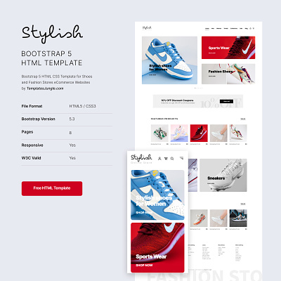 Stylish Shoe Store HTML Template bootstrap ecommerce fashion store free download free html template freebie shoe store website design
