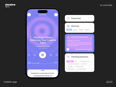 Podcast Mobile App android animation app design app interaction design design ui desire agency graphic design illustration ios mobile mobile app motion motion graphics navigation podcast stream ui