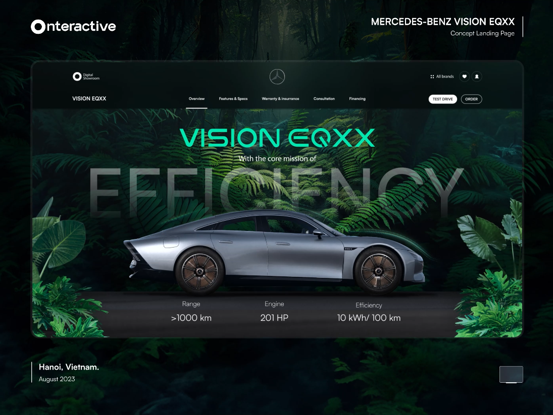 Concept Landing Page: Progressive Aesthetic of Vision EQXX 3d 3d animation animation automotive concept design ev greentechnology landing page mercedesbenz sustainability ui design
