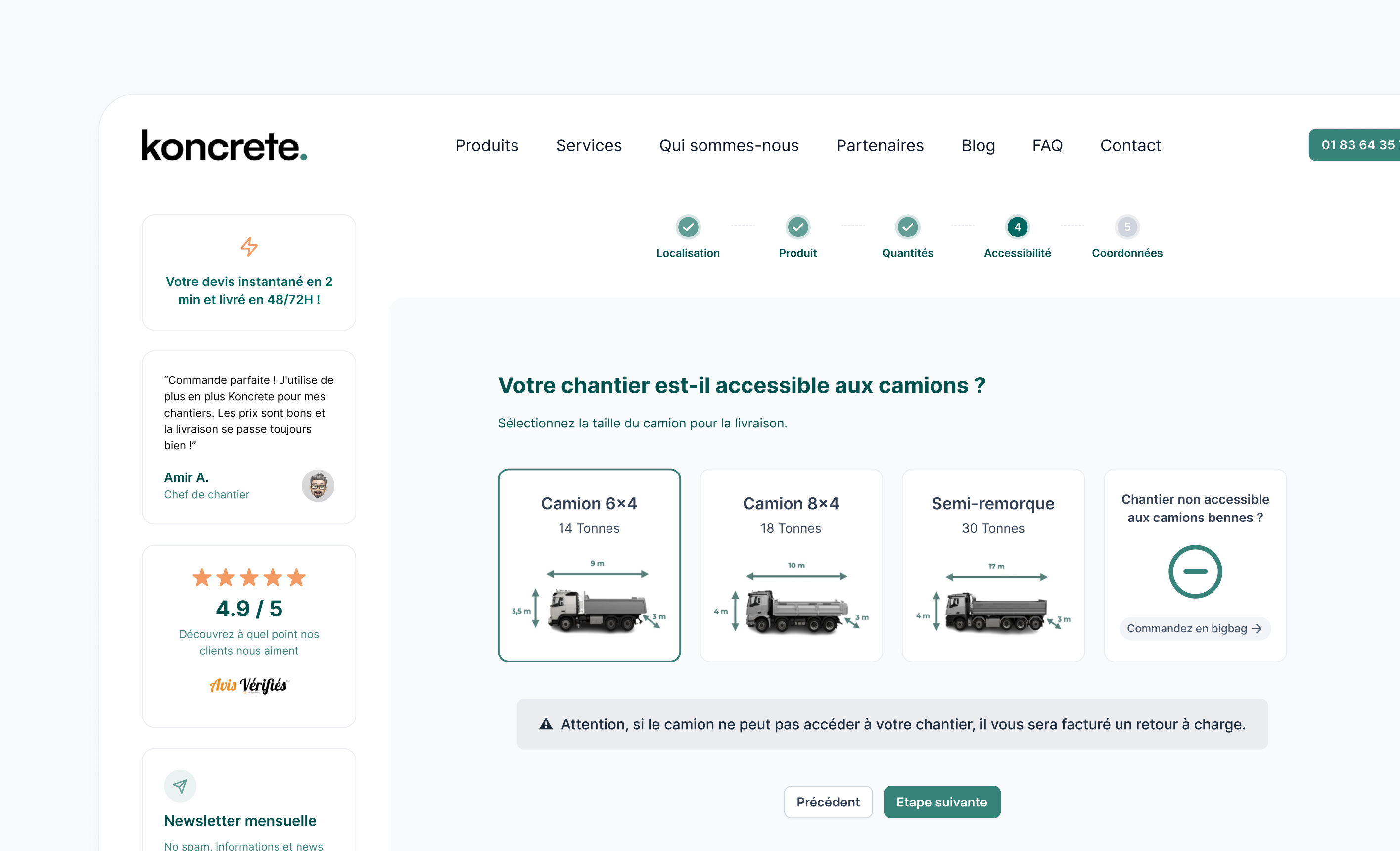 Koncrete - Aggregate delivery - Quotation flow delivery product quotation quotationflow ui