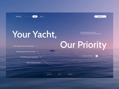 Yacht Services Website Design Concept boats concept design home page landing page lifestyle marine minimal sailing sea ui uxui web web design webflow webflowdesigner website yacht yacht services yachting