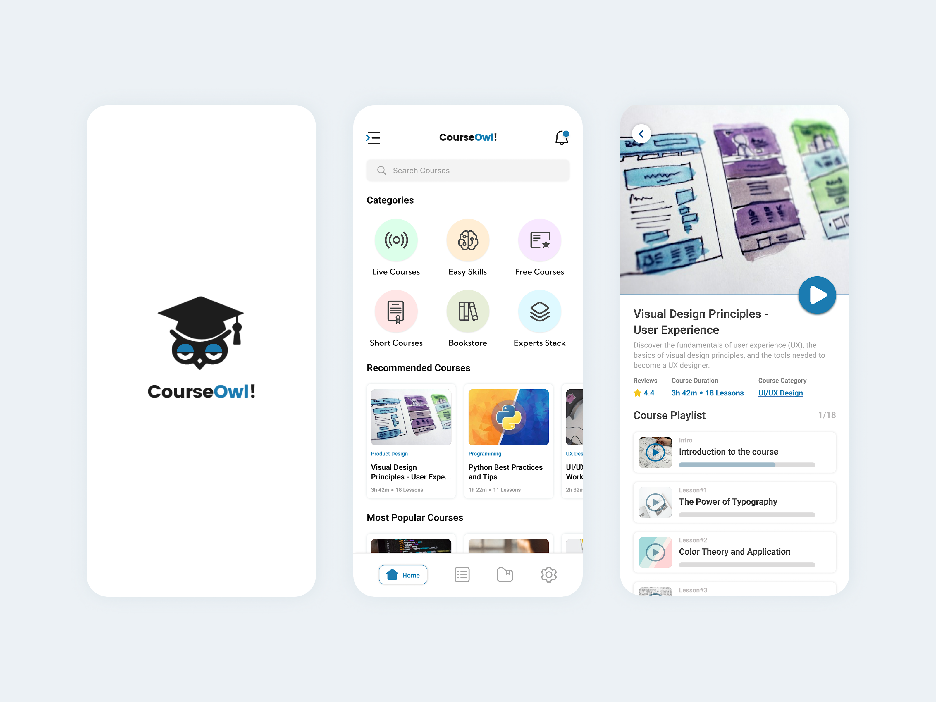CourseOwl - Online Courses App behance branding courses creative dailyui design designinspiration dribbble education education apps graphic design graphicdesign logo online courses panda prolifics product designing study ui ui designs ux
