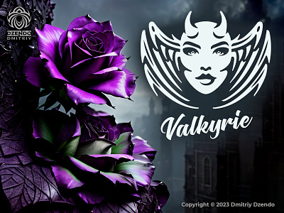 Valkyrie and roses Logo beautiful woman branding fairy tale fantasy girl legend logo magic valkyrie wings