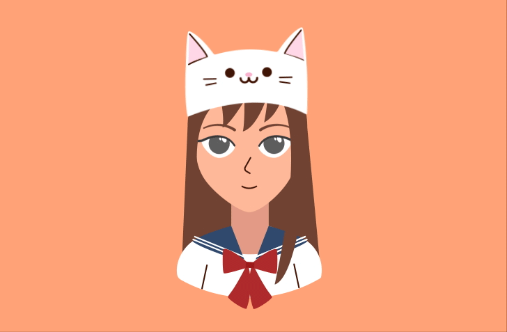 Kawaii Japanese schoolgirl animation cat character emotions flat girl japan motion graphics school smile