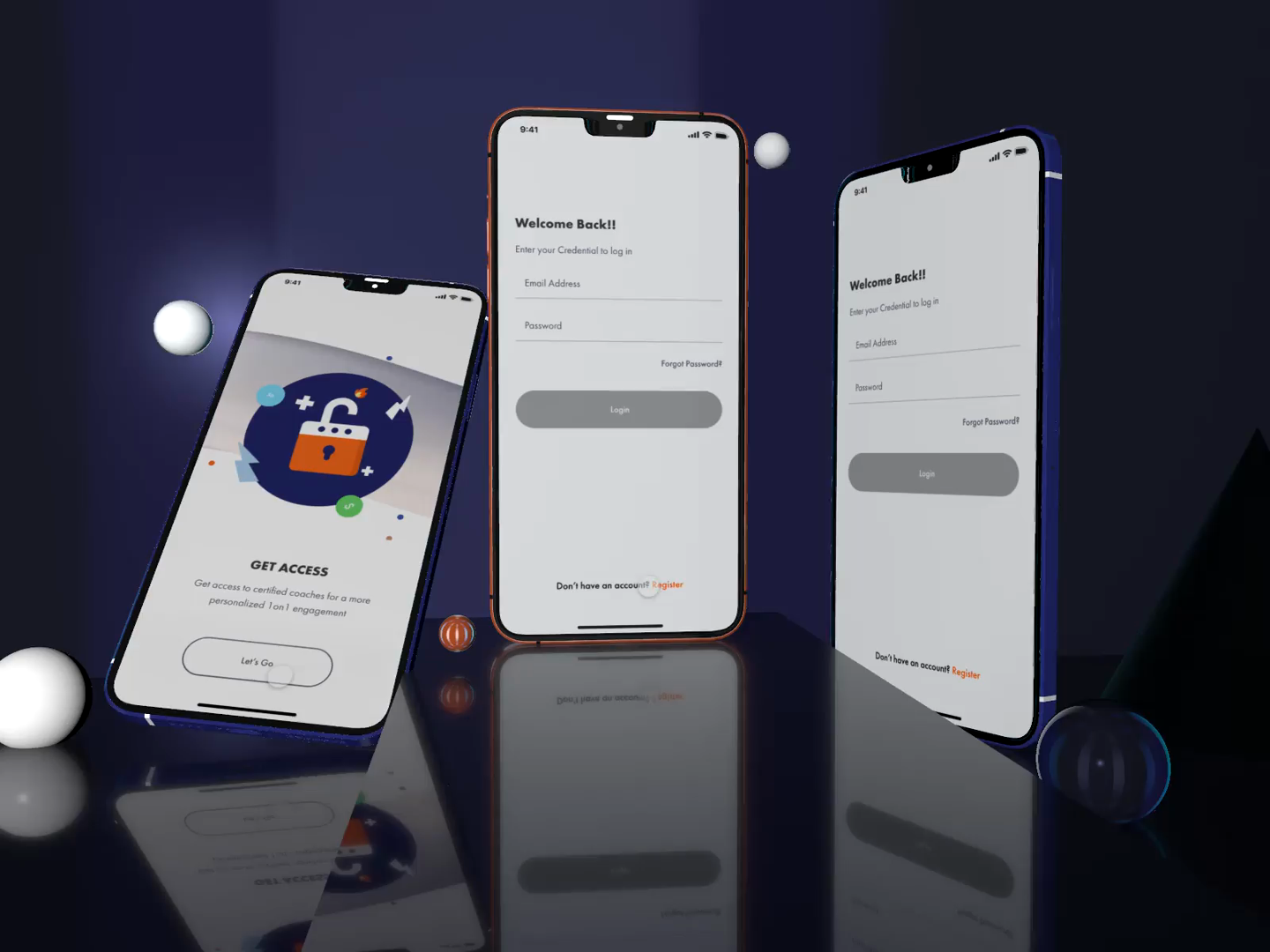 Example of Wellbeing and Gamification app login and register