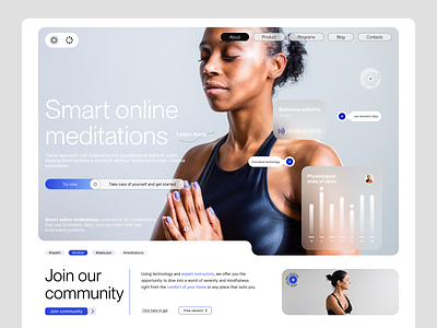Online Meditations Landing Page analytics community health home page hospital landing page medicine meditation meditation design meditation landing page medtech app mindfullness online treatment qclay smart system startup telemedicine treatment ui ux wellness