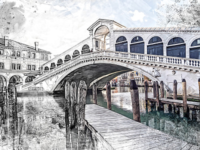 Venice Rialto Bridge adobe art artist creative design illustra illustration illustrations illustrazione portrait