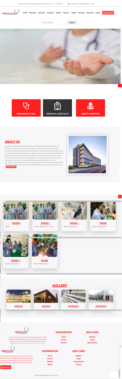 Hospital Management Dynamic Project in PHP ui webdeveopment