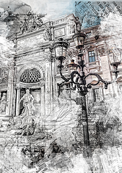 Trevi Fountain Rome adobe art artist creative design ill illustration illustrations illustrazione ink painting pencil photoshop portrait watercolor