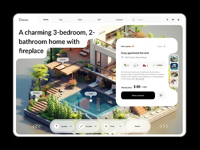 Home Rental 3d branding color dailyui dailyuichallange design digital dribbbleweeklywarmup figma graphic design illustration logo ui uidesign uiux xd