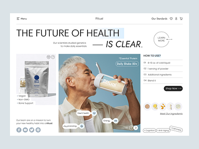 Health Supplements Website clean design drink drugs food tech health health care landing page medication mindfullness minimal pill productivity saas shopify store startup supplements supplements website web store wellness