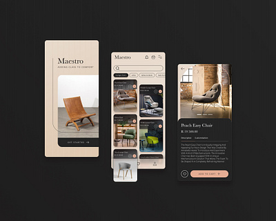 Furniture App Design Concept for Maestro design ecommerce elegant furniture luxury minimalist mobile simplistic ui ux