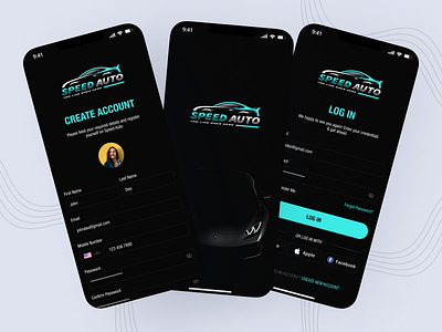 Speed Auto - Dark mode - Figma Resources accessibility animation app automotive clean dark mode design dribbble figma interactive design minimal mobile app motion graphics typography ui kit user experience userinterface ux research