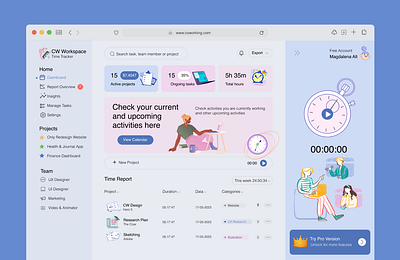 Dashboard with Time Tracker ui web dashboard lightmode