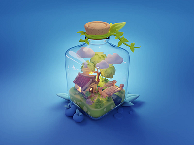 Bottle World Tutorial 3d blender bottle diorama glass illustration isometric miniature process render tutorial