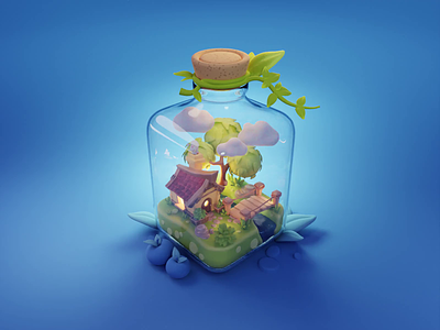 Bottle World Tutorial 3d blender bottle diorama glass illustration isometric miniature process render tutorial