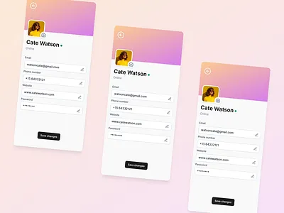 Profile screen app design information mail product design profile ui ux web design