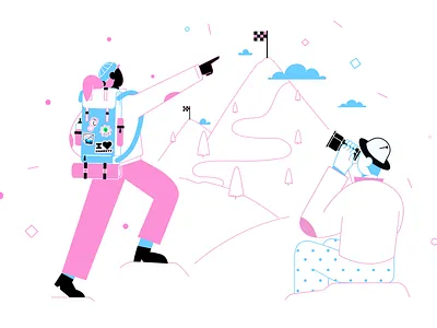 Goals and exploaring character charity design explore goals illustration target travel trip ui ux vector