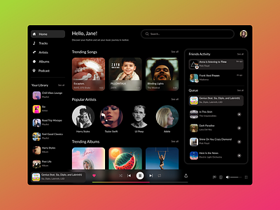 Music Player Web App app darkmode design music musicplayer player songs spotify ui uidesign uiux ux uxui webapp website