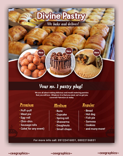 A flyer design for a pastry shop branding graphic design