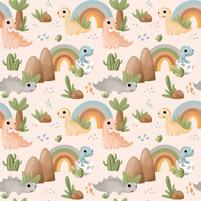 Cute baby dinosaur pattern baby clipart cute digital art dino dinosaur graphic design handdrawn kids nursery pattern procreate trex wallpaper