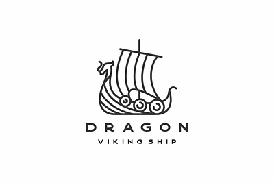 Line art Viking Ship Logo branding design logo typography