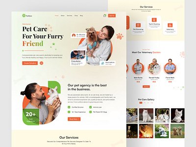 Pet Care Website Landing Page animal cat designagency dog landingpage pet cat pet health pet landing pet lovers pet services pet shop petcare petdoctor petfood petgrooming pethealth ui ux visualdesign websitedesign