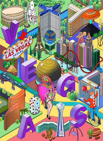 Las Vegas Isometric background branding cityspace design digital sketch illustration las vegas procreate