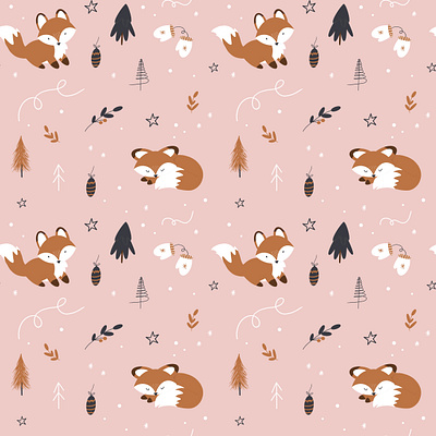 Cartoon winter foxy animal cartoon christmas cozy cute digital art fabric fox foxy graphic design handdrawn kids nursery pattern procreate wallpaper winter