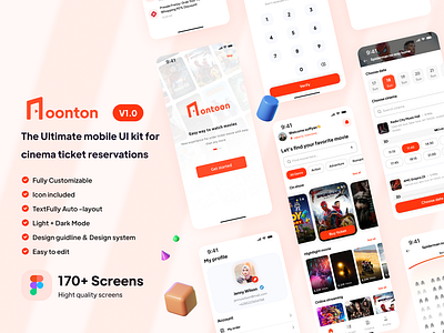 Noonton - Movie Ticket Booking App UI Kit cinema clean inspiration mobile app movie noonton ticket booking ui ui design ui kit uiux