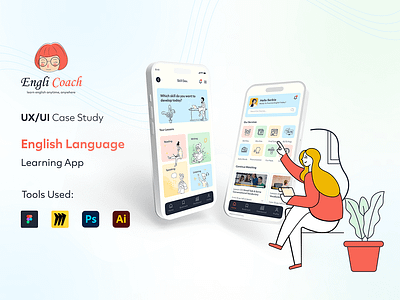 "EngliCoach" UX/UI Case Study on Language Learning App brand identity english app english language english learning english learning app homepage illustration landing page language app language learning app learning app mobile app speaking skill ui ui design uiux uiux case study uiux research ux research