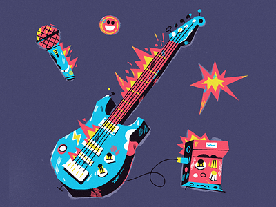 guitar's on fire 2d art design electroguitar guitar illustration illustrator music onfire vector