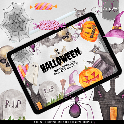 Festival Clipart Collection (Halloween) artwork candy clipart costumes digital drawings ghosts graphic design halloween icons illustration logo motion graphics png skeletons spooky decoration trick or treating visuals watercolor witches