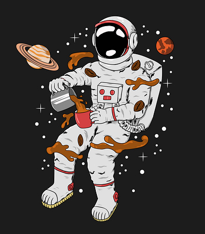 Astro Coffe apparel astronaut cartoon coffe design galaxy graphic design illustration plane planet retro sky space tshirt design universe vector vector art