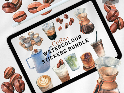 Coffee Break Warm Watercolor Stickers Bundle branding clipart coffeebean coffeemug coffeeshop design digital diy drinks graphic design illustration logo motion graphics mug png watercolor