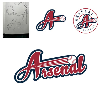 Arsenal Baseball Logo baseball branding custom design graphic design hand drawn illustration logo sports logo typography vector