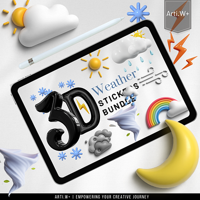 3D Collection Stickers Bundle (Weather) 3d clipart design digital diy graphic design illustration journal motion graphics planner png watercolor weather