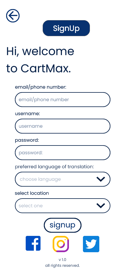 Example of Sign Up Screen