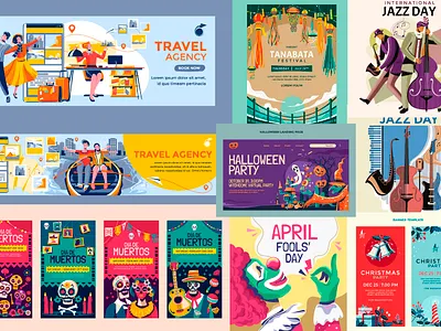 Handdrawn Flat Vector Illustration6 flat handdrawn vector