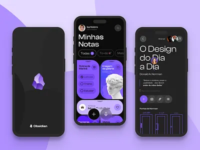 Obsidian Notes App Mobile app app notes dark graphic design mobile mobile app modern notes notes taking obsidian purple ui ux uxui wireframe mobile