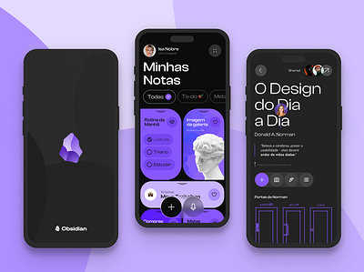 Obsidian Notes App Mobile app app notes dark graphic design mobile mobile app modern notes notes taking obsidian purple ui ux uxui wireframe mobile