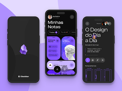 Obsidian Notes App Mobile app app notes dark graphic design mobile mobile app modern notes notes taking obsidian purple ui ux uxui wireframe mobile