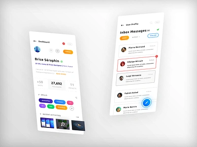 User Profile brand branding dashbaord skills designer graphic design illustrator ai message chat photoshop psd portfolio print designer recent activities shots followers projects typo typography ui ux designer user profile