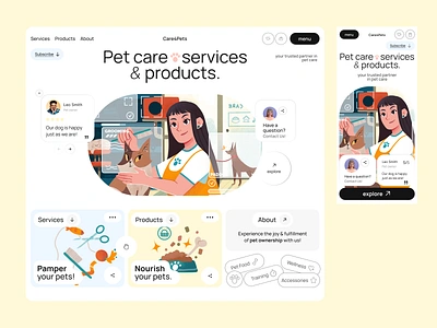 PetCare Website Design animal animal care animal shelter cleaning dog feeding grooming home page landing page medicine mobile pet pet care vet care vet platform vet products vet service veterinary web website