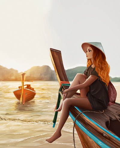 Sunset art character design digital art digital painting girl illustration painting procreate art sea sunset