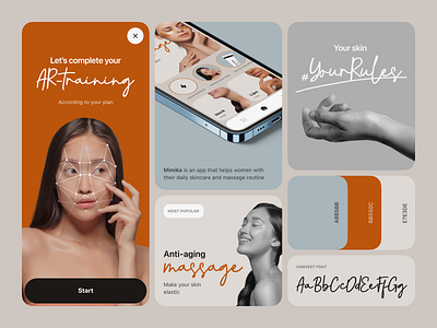 Mimika app branding care delicate design face figma graphic design light massage skin skincare ui ux woman yoga