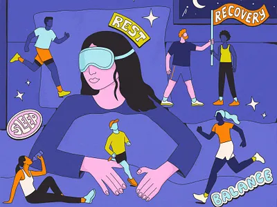 Runner's World Editorial Illustrations athlete athletics editorial editorial illustration fitness food handlettering health illustration lettering people recovery run runners world sleep