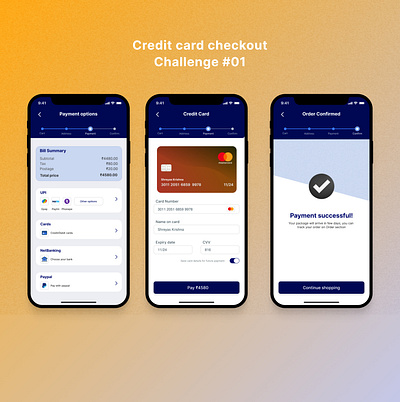 Daily UI : Credit card checkout app creditcard graphicdesign productdesign ui uidesign uiux uxuidesign